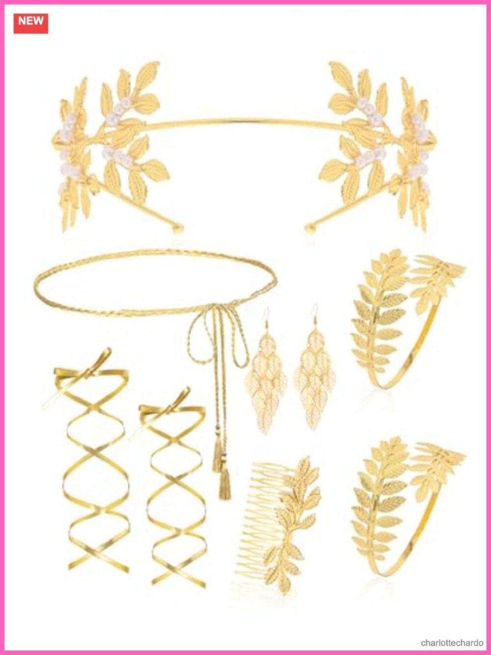 Greek Goddess Costume Accessories Set Simulated Pearls Alloy PU Leather Women